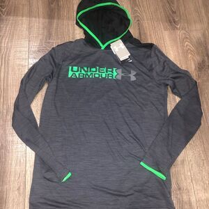 NEW Boys Under Armour Hoodie Size YXL Charcoal and Neon Green Pullover